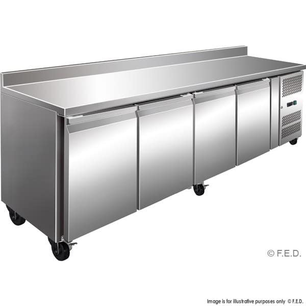 gn4200fe tropicalised s:s 4 door gastronorm bench fridge with splashback
