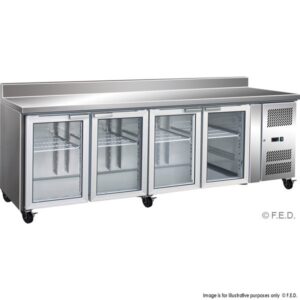 gn4200fegs 4 glass door gastronorm bench fridge with splashback